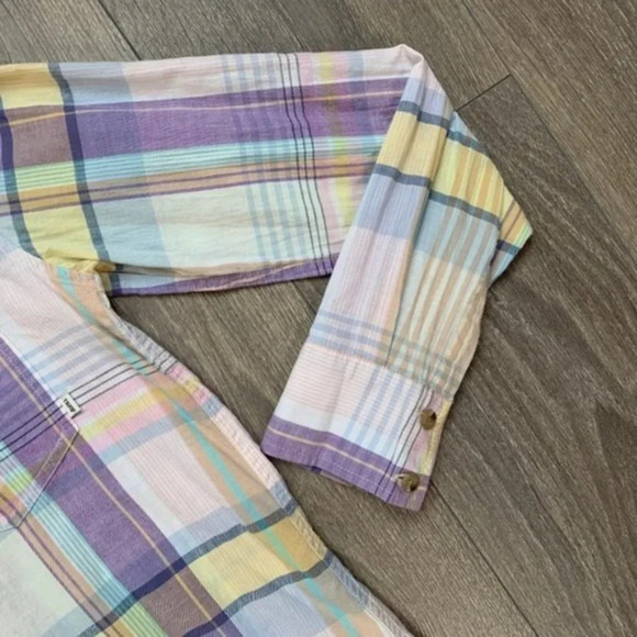 Aritzia TNA Plaid Button Down Shirt Classic Fit Yellow Purple Size Small - Picture 10 of 16